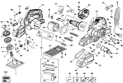 Default Diagram and Parts List for CE750-AR Type 1 Black and Decker Planer Jointer